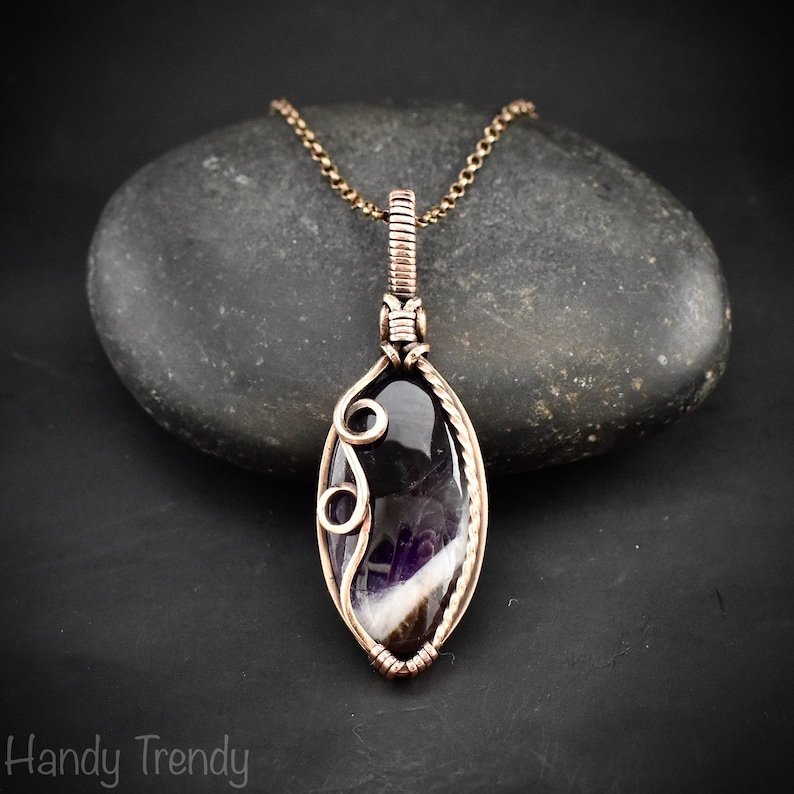 Star amethyst pendant, Free-flow Copper Wire wrapped necklace, Unique handmade gift, One of a kind artisan boho jewelry