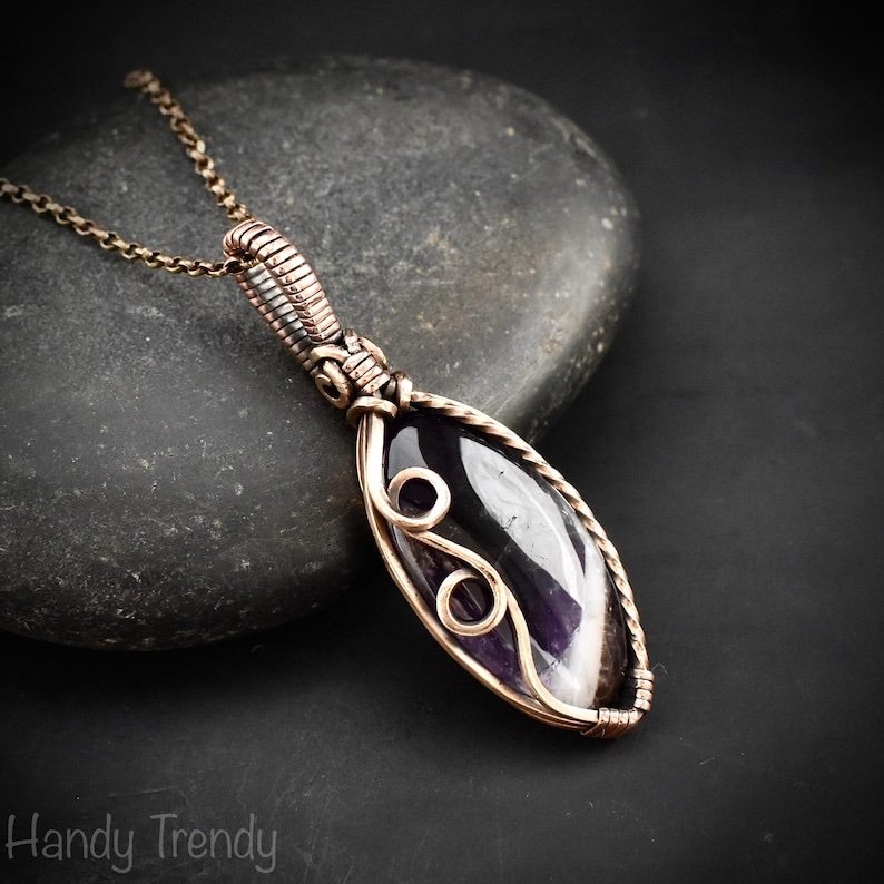 Star amethyst pendant, Free-flow Copper Wire wrapped necklace, Unique handmade gift, One of a kind artisan boho jewelry