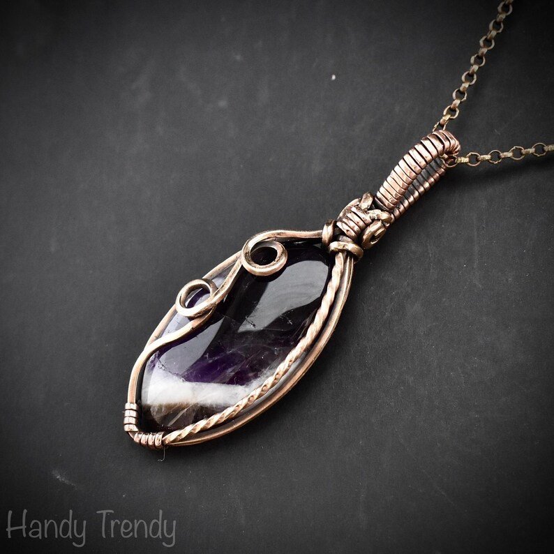 Star amethyst pendant, Free-flow Copper Wire wrapped necklace, Unique handmade gift, One of a kind artisan boho jewelry