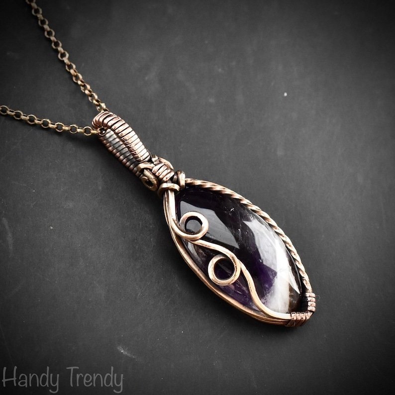 Star amethyst pendant, Free-flow Copper Wire wrapped necklace, Unique handmade gift, One of a kind artisan boho jewelry