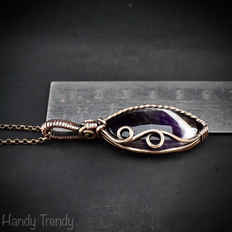 Star amethyst pendant, Free-flow Copper Wire wrapped necklace, Unique handmade gift, One of a kind artisan boho jewelry