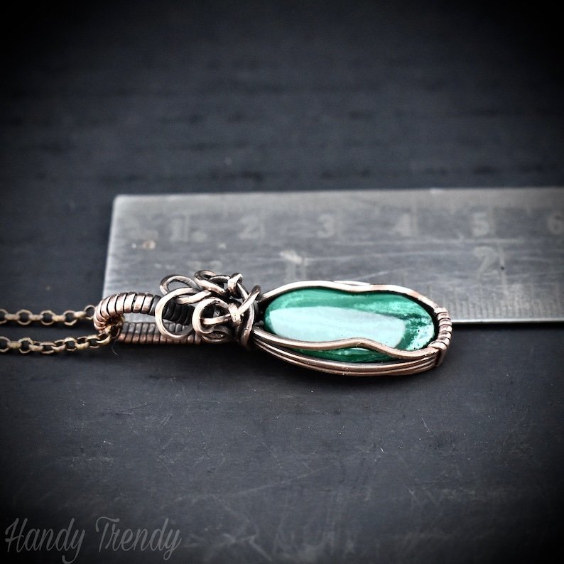 Malachite pendant, Copper wire wrapped necklace, Unique handmade gift, One of a kind jewelry, Artisan boho jewelry