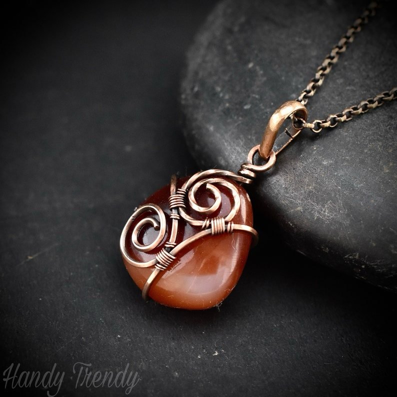 Acrylic bead pendant, Copper Wire wrapped necklace, Unique handmade birthday gift, Mini pendant, Artisan boho Jewelry