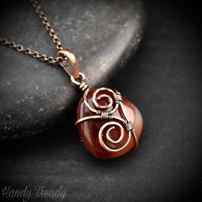 Acrylic bead pendant, Copper Wire wrapped necklace, Unique handmade birthday gift, Mini pendant, Artisan boho Jewelry