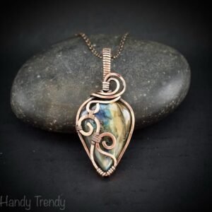Labradorite curl pendant, Copper wire wrapped jewelry, Unique handmade gift, Artisan boho necklace, One of a kind necklace