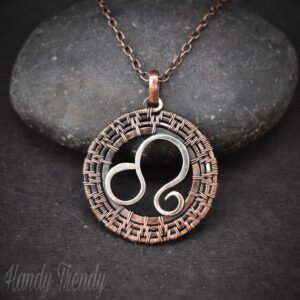 Leo zodiac pendant, 925 sterling silver and Copper wire wrapped necklace, Unique handmade gift , One of a kind artisan jewelry