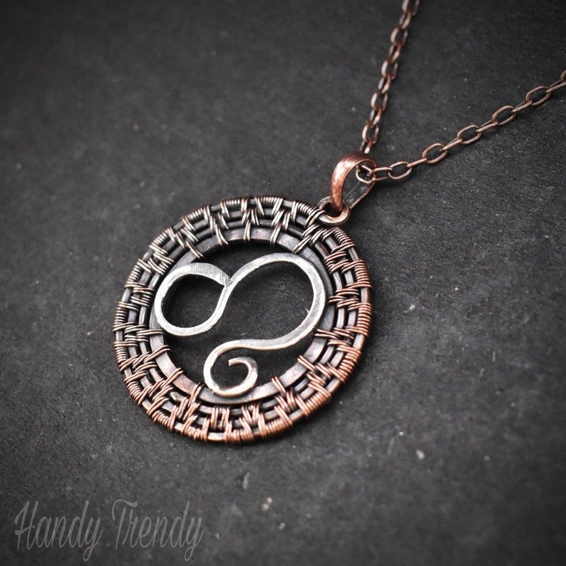 Leo zodiac pendant, 925 sterling silver and Copper wire wrapped necklace, Unique handmade gift , One of a kind artisan jewelry