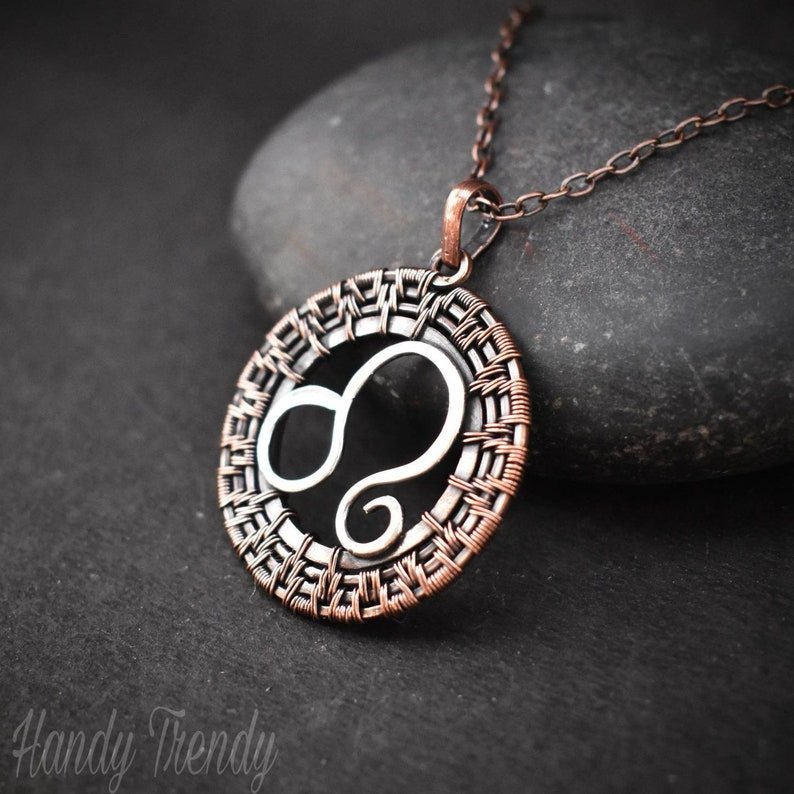 Leo zodiac pendant, 925 sterling silver and Copper wire wrapped necklace, Unique handmade gift , One of a kind artisan jewelry