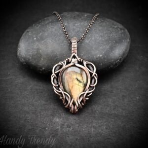 Free flow golden labradorite pendant, Copper Wire wrapped necklace, Unique handmade gift, One of a kind artisan boho jewelry
