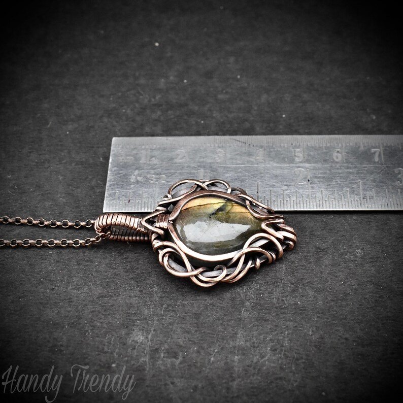 Free flow golden labradorite pendant, Copper Wire wrapped necklace, Unique handmade gift, One of a kind artisan boho jewelry