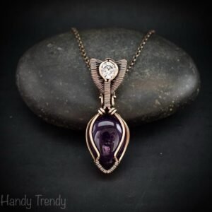 Amethyst and zircon stone pendant, Copper wire wrapped necklace, Unique handmade gift, One of a kind artisan boho jewelry