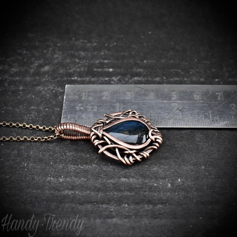 Blue labradorite pendant, Free-Flow Copper Wire wrapped necklace, Unique handmade gift, One of a kind artisan boho jewelry