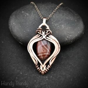 Orange botswana agate free flow pendant, Copper wire wrap jewelry, Unique handmade gift, Artisan necklace, One of a kind piece