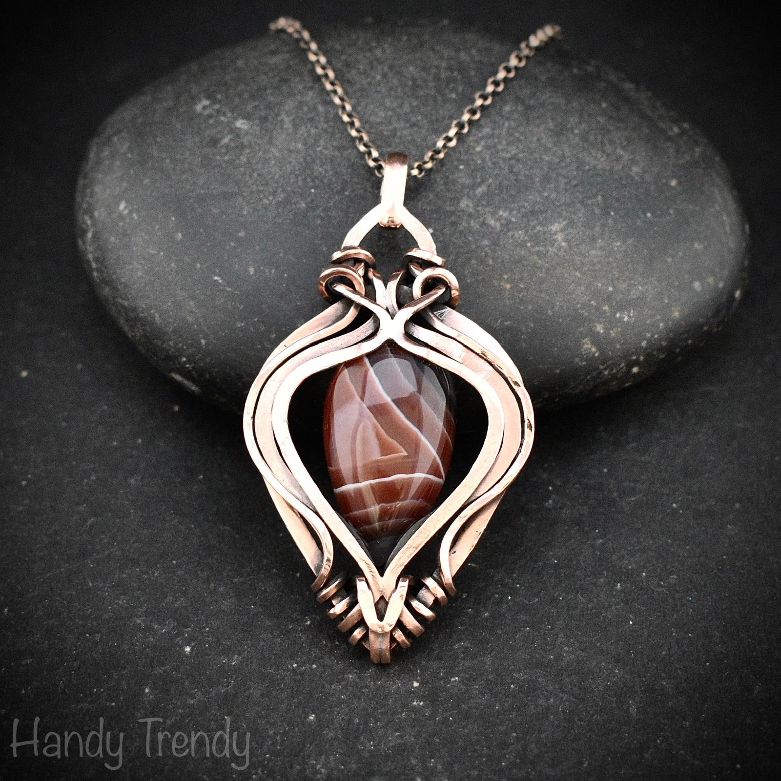 Orange botswana agate free flow pendant, Copper wire wrap jewelry, Unique handmade gift, Artisan necklace, One of a kind piece