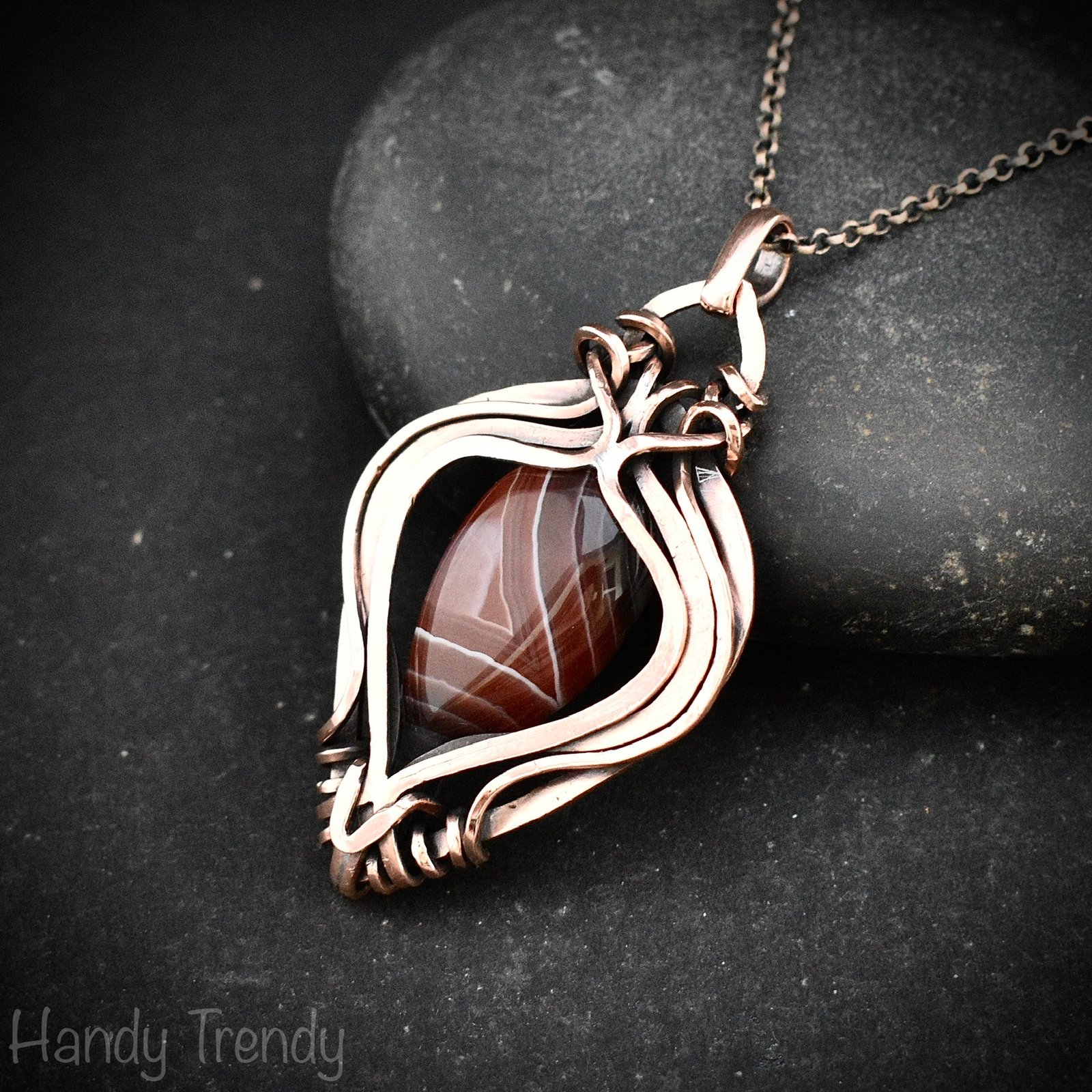 Orange botswana agate free flow pendant, Copper wire wrap jewelry, Unique handmade gift, Artisan necklace, One of a kind piece