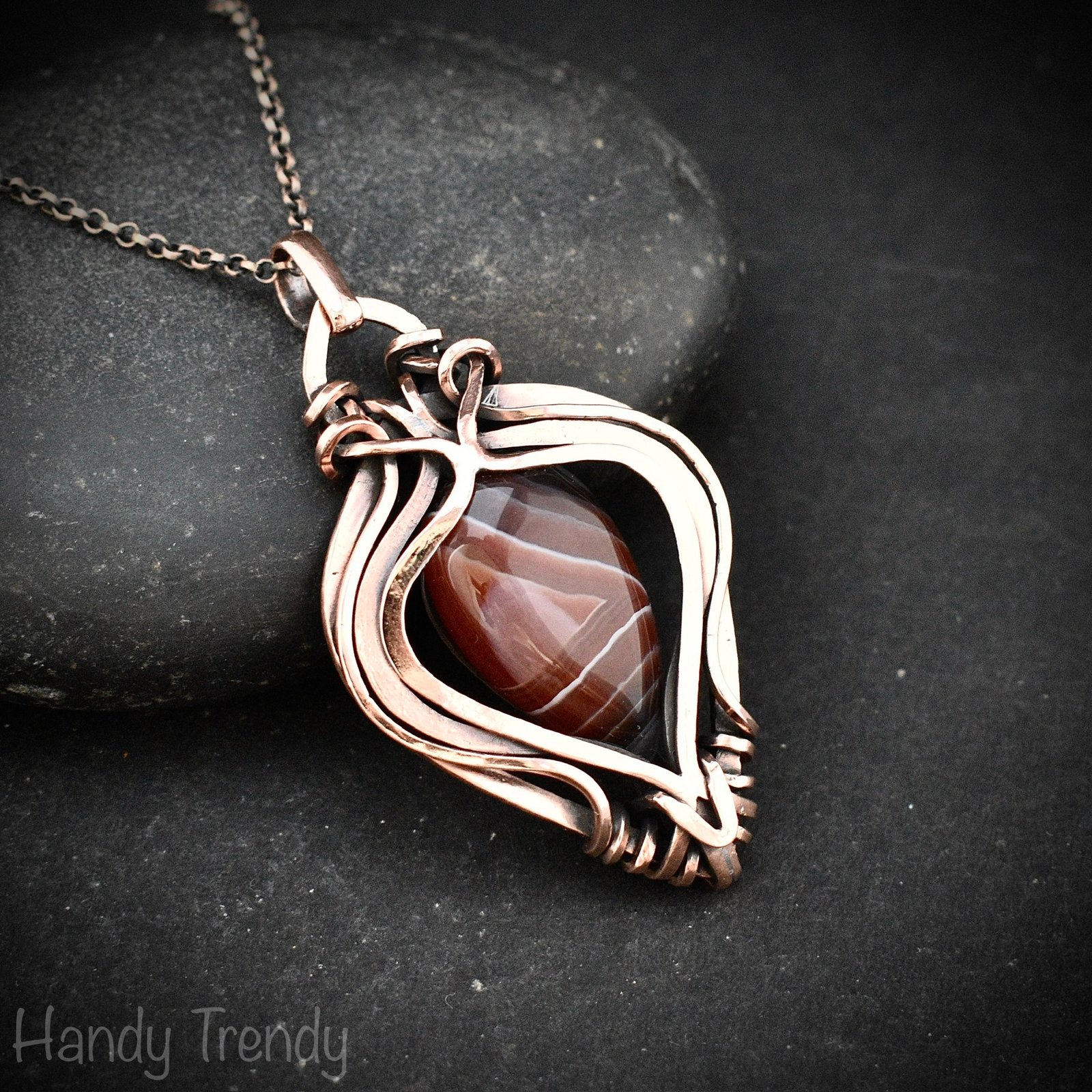 Orange botswana agate free flow pendant, Copper wire wrap jewelry, Unique handmade gift, Artisan necklace, One of a kind piece