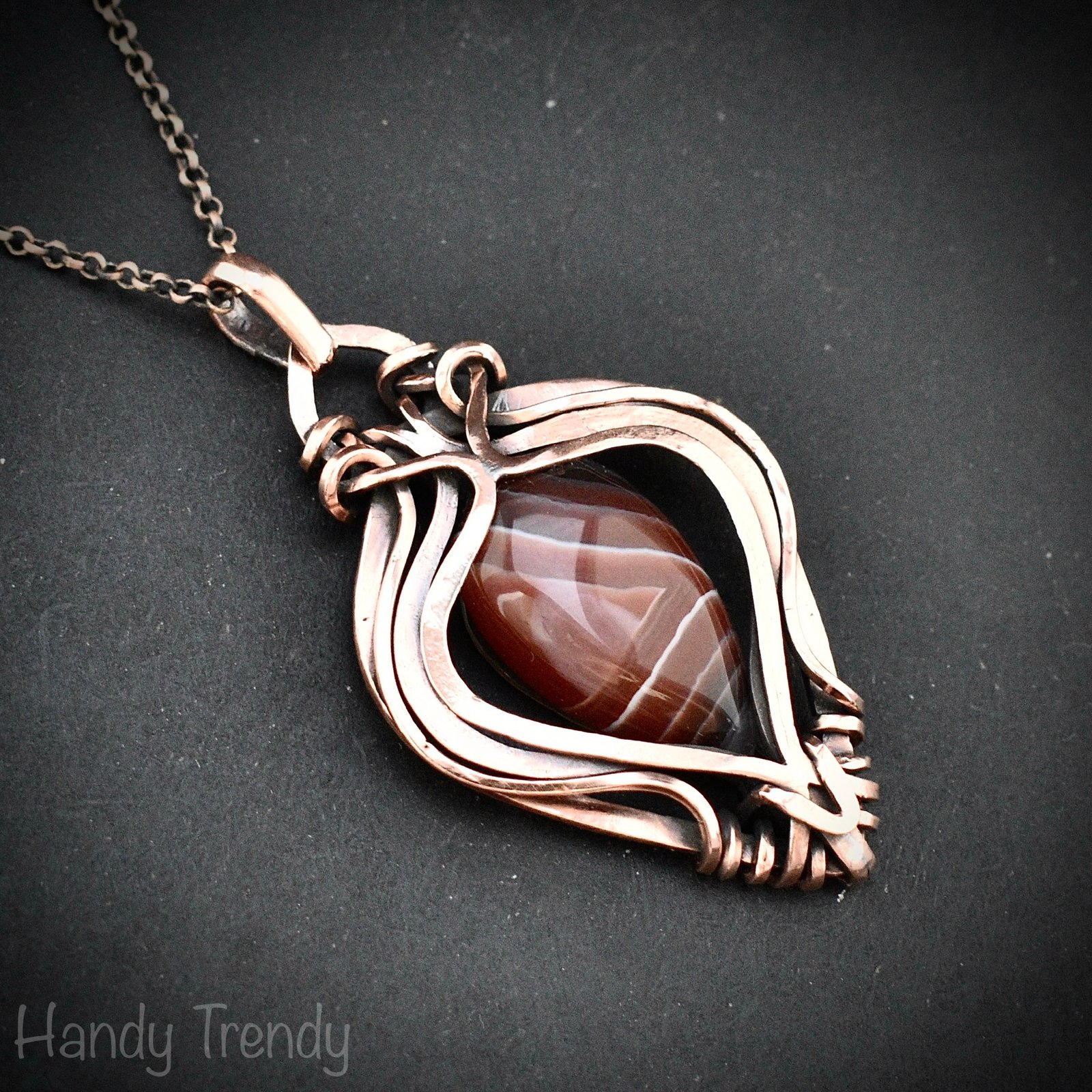 Orange botswana agate free flow pendant, Copper wire wrap jewelry, Unique handmade gift, Artisan necklace, One of a kind piece