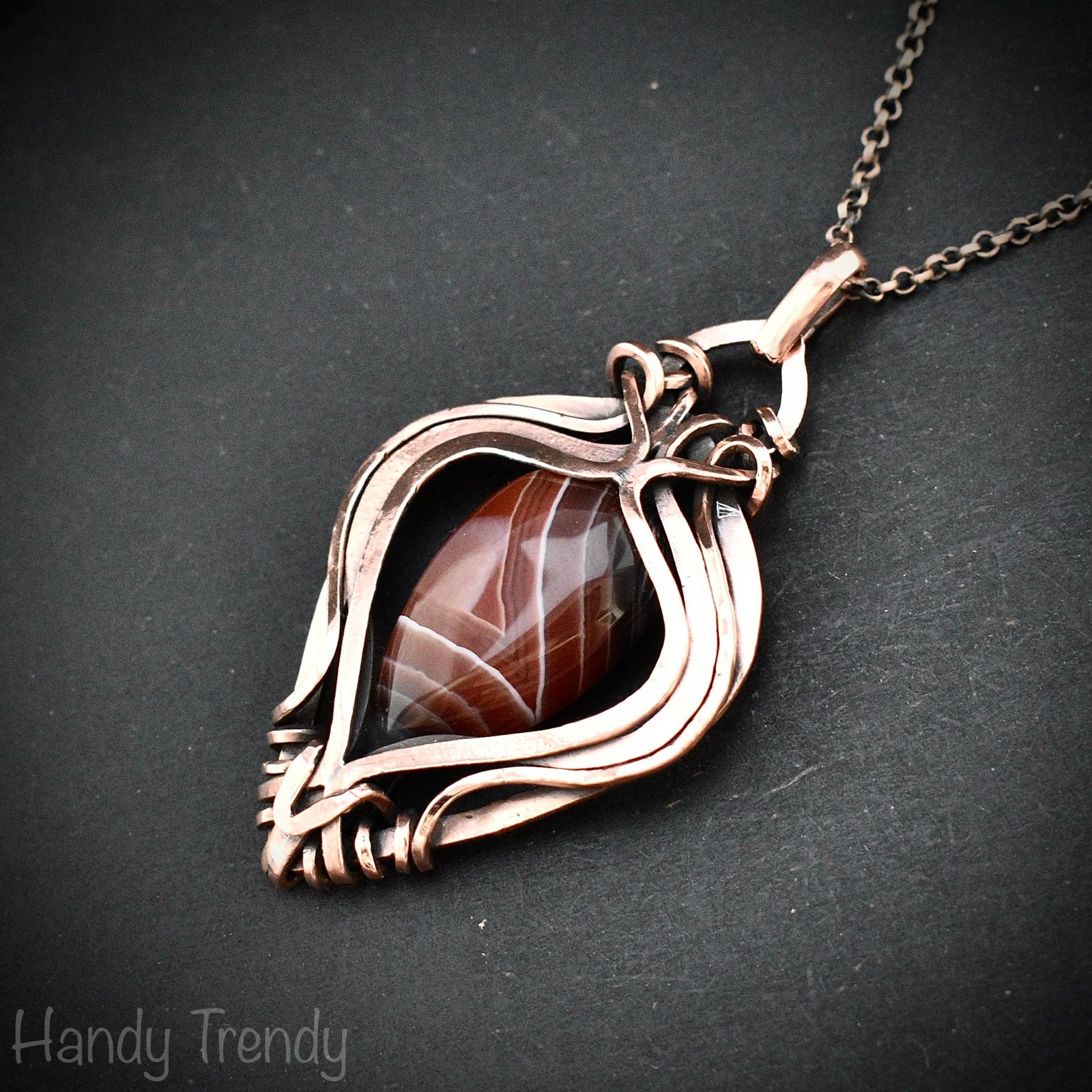 Orange botswana agate free flow pendant, Copper wire wrap jewelry, Unique handmade gift, Artisan necklace, One of a kind piece