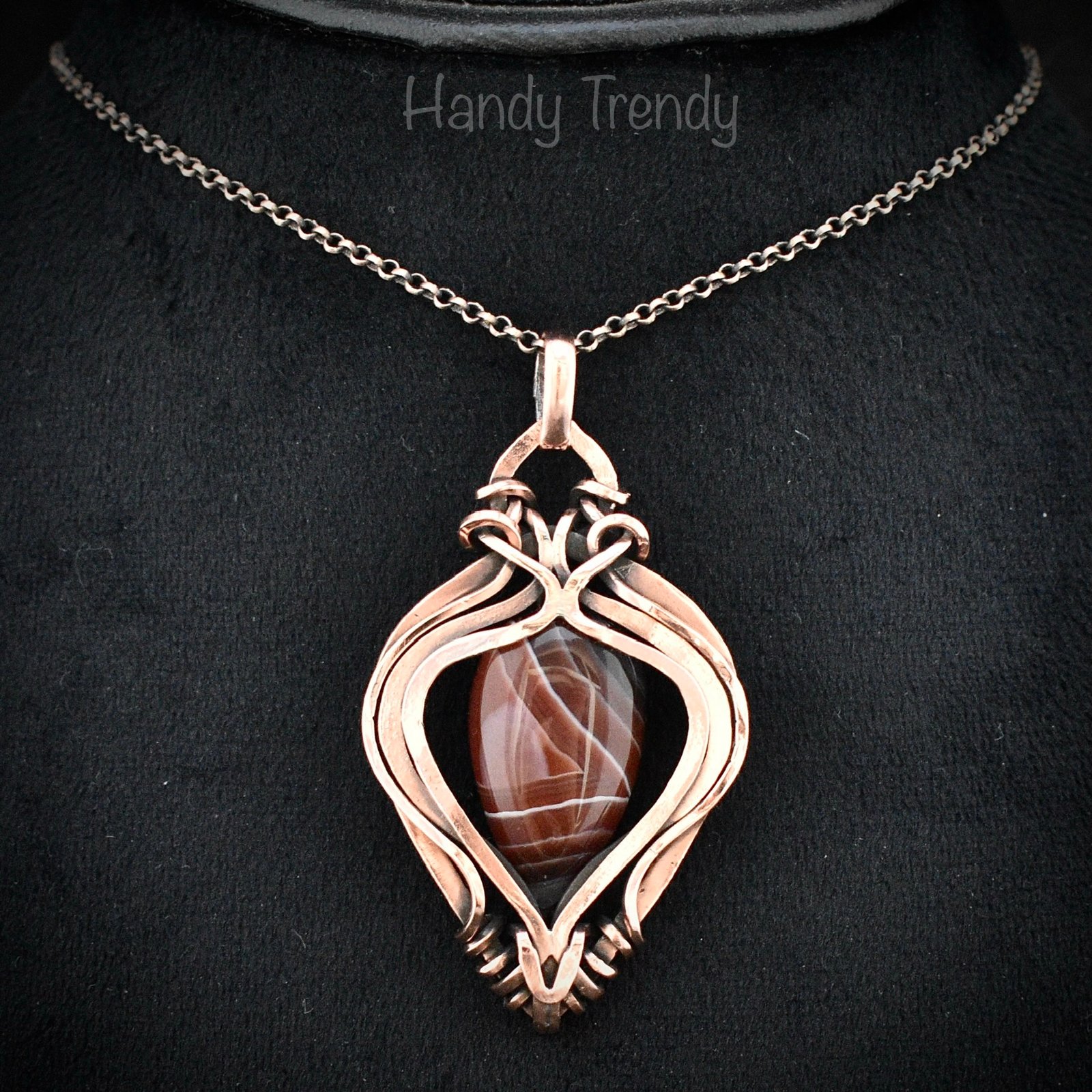 Orange botswana agate free flow pendant, Copper wire wrap jewelry, Unique handmade gift, Artisan necklace, One of a kind piece