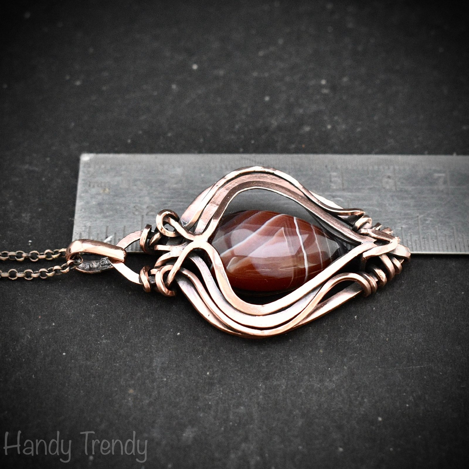 Orange botswana agate free flow pendant, Copper wire wrap jewelry, Unique handmade gift, Artisan necklace, One of a kind piece