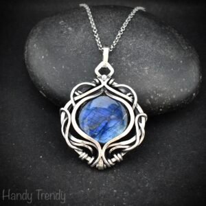 Blue labradorite free flow pendant, 925 sterling silver Wire wrapped jewelry, Unique handmade gift, Artisan necklace, One of a kind piece