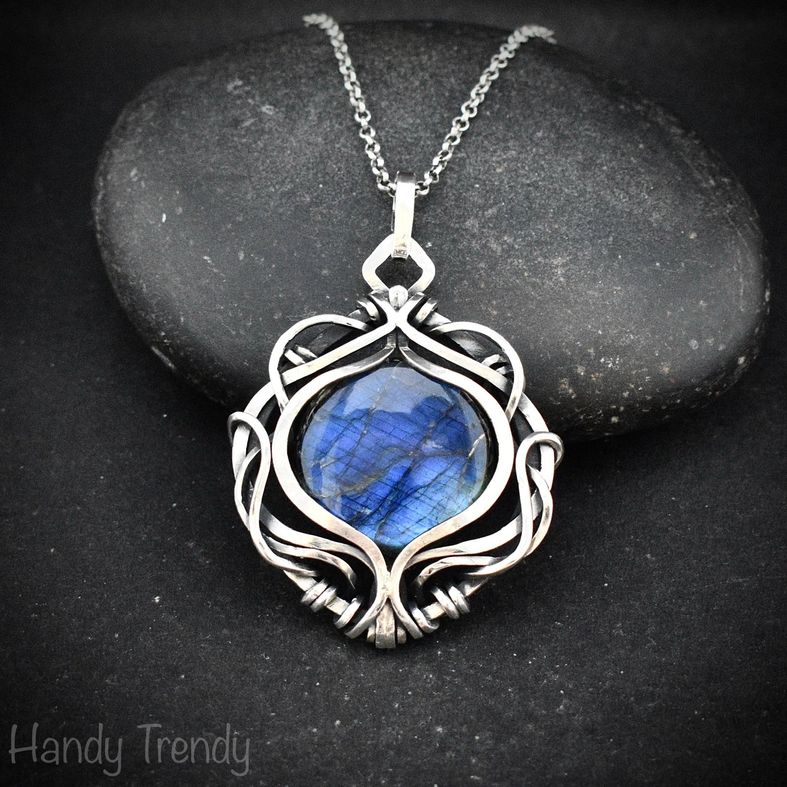 Blue labradorite free flow pendant, 925 sterling silver Wire wrapped jewelry, Unique handmade gift, Artisan necklace, One of a kind piece