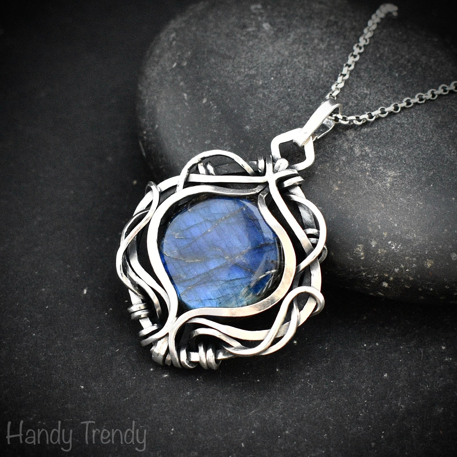 Blue labradorite free flow pendant, 925 sterling silver Wire wrapped jewelry, Unique handmade gift, Artisan necklace, One of a kind piece
