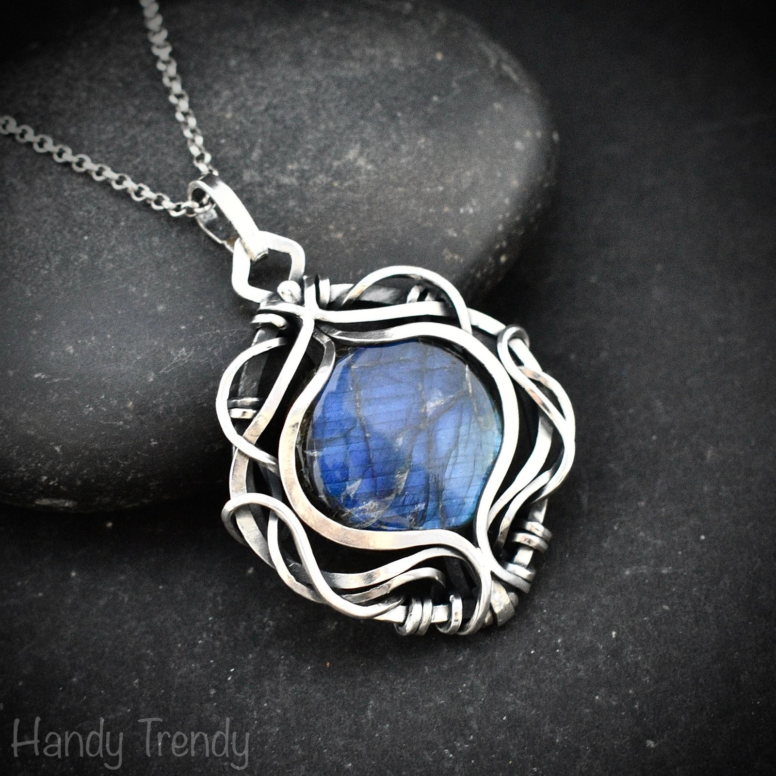 Blue labradorite free flow pendant, 925 sterling silver Wire wrapped jewelry, Unique handmade gift, Artisan necklace, One of a kind piece