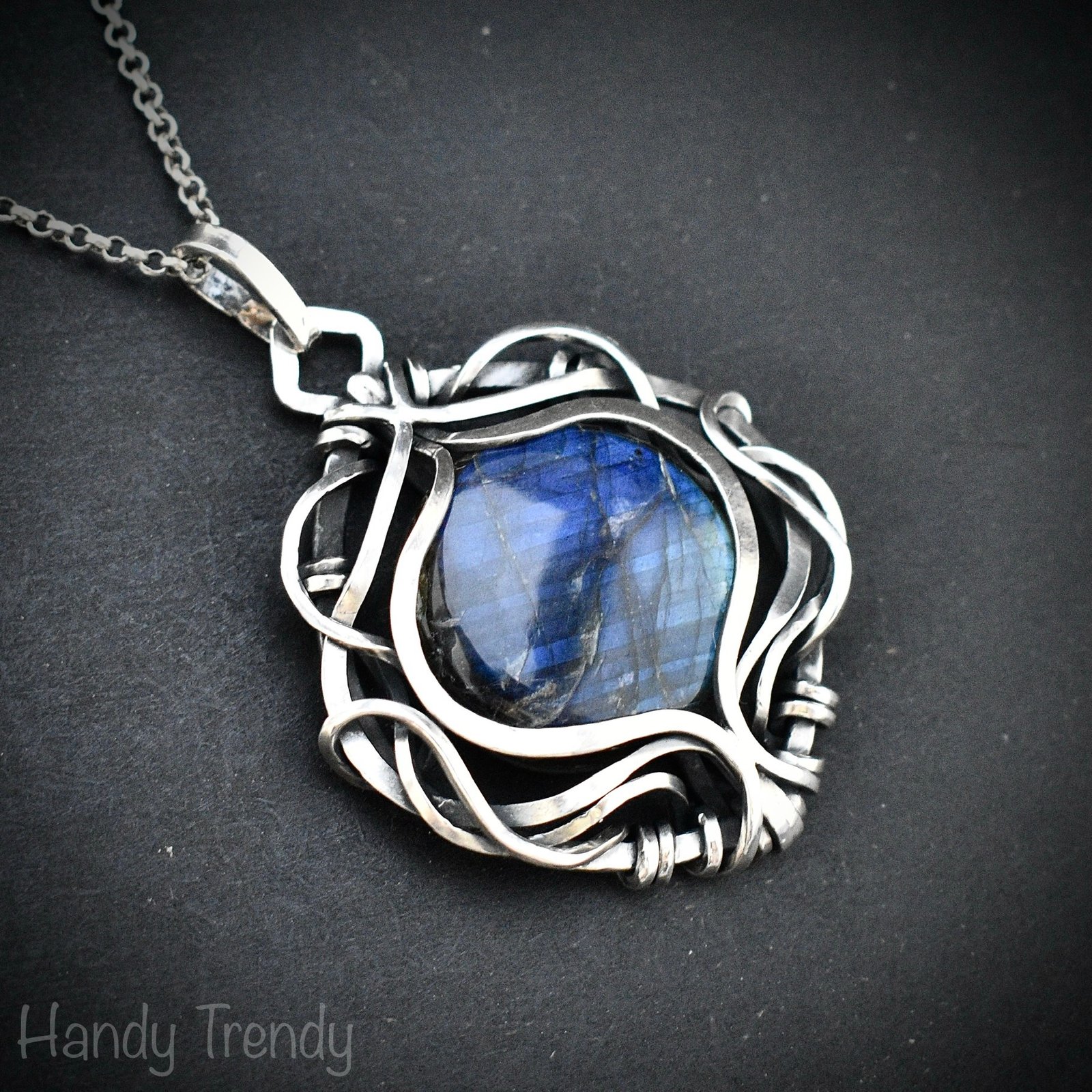 Blue labradorite free flow pendant, 925 sterling silver Wire wrapped jewelry, Unique handmade gift, Artisan necklace, One of a kind piece