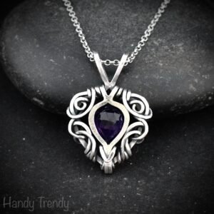 Amethyst free flow pendant, 925 sterling silver Wire wrapped necklace, Unique handmade gift, Artisan jewelry, One of a kind design