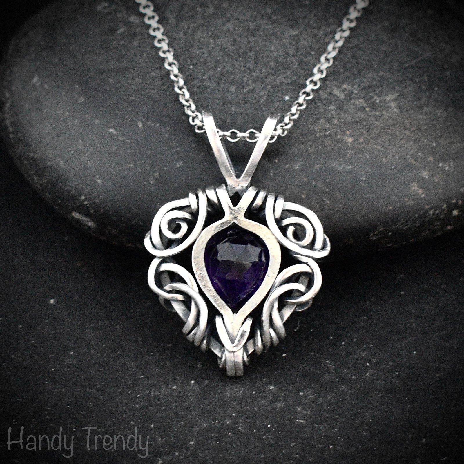 Amethyst free flow pendant, 925 sterling silver Wire wrapped necklace, Unique handmade gift, Artisan jewelry, One of a kind design