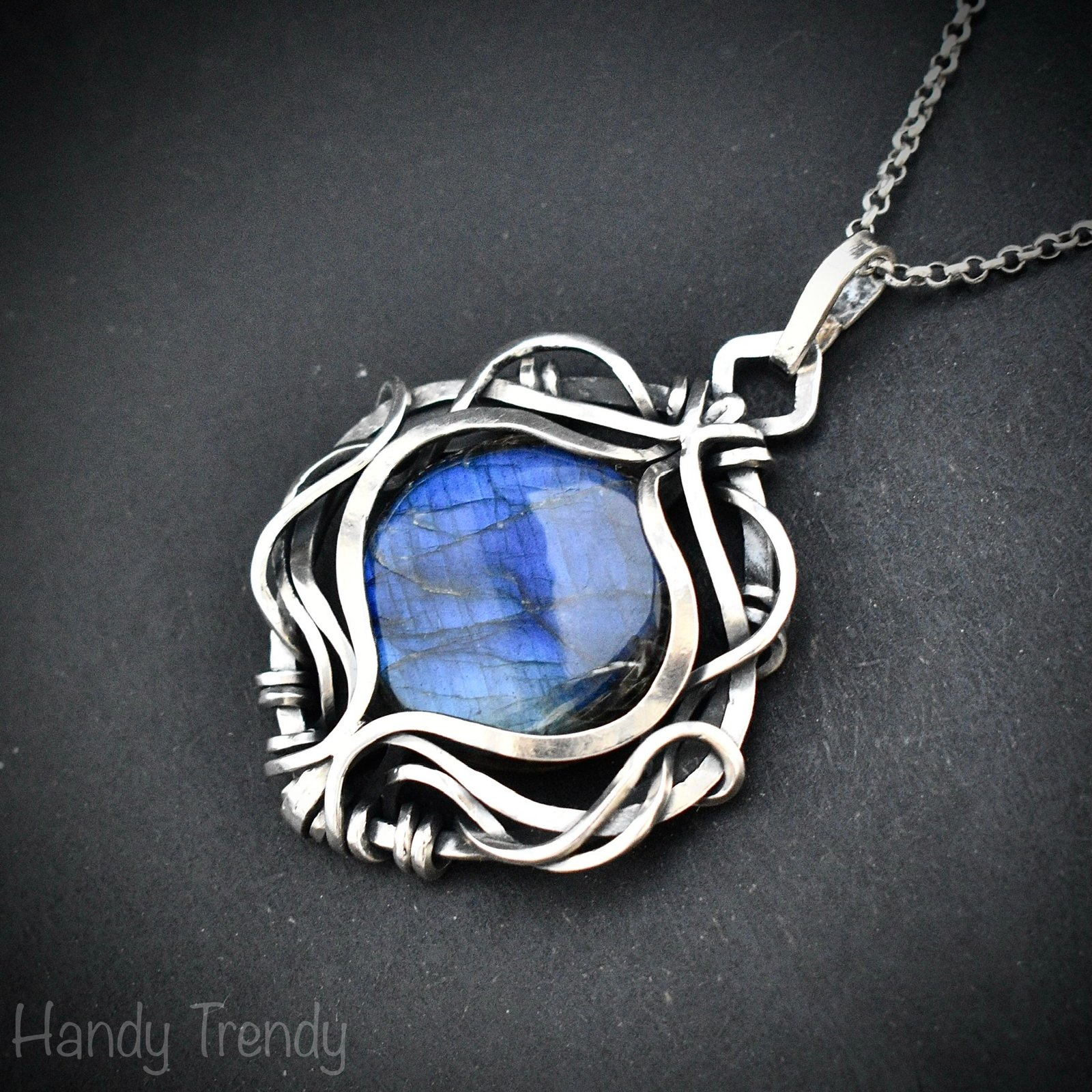 Blue labradorite free flow pendant, 925 sterling silver Wire wrapped jewelry, Unique handmade gift, Artisan necklace, One of a kind piece