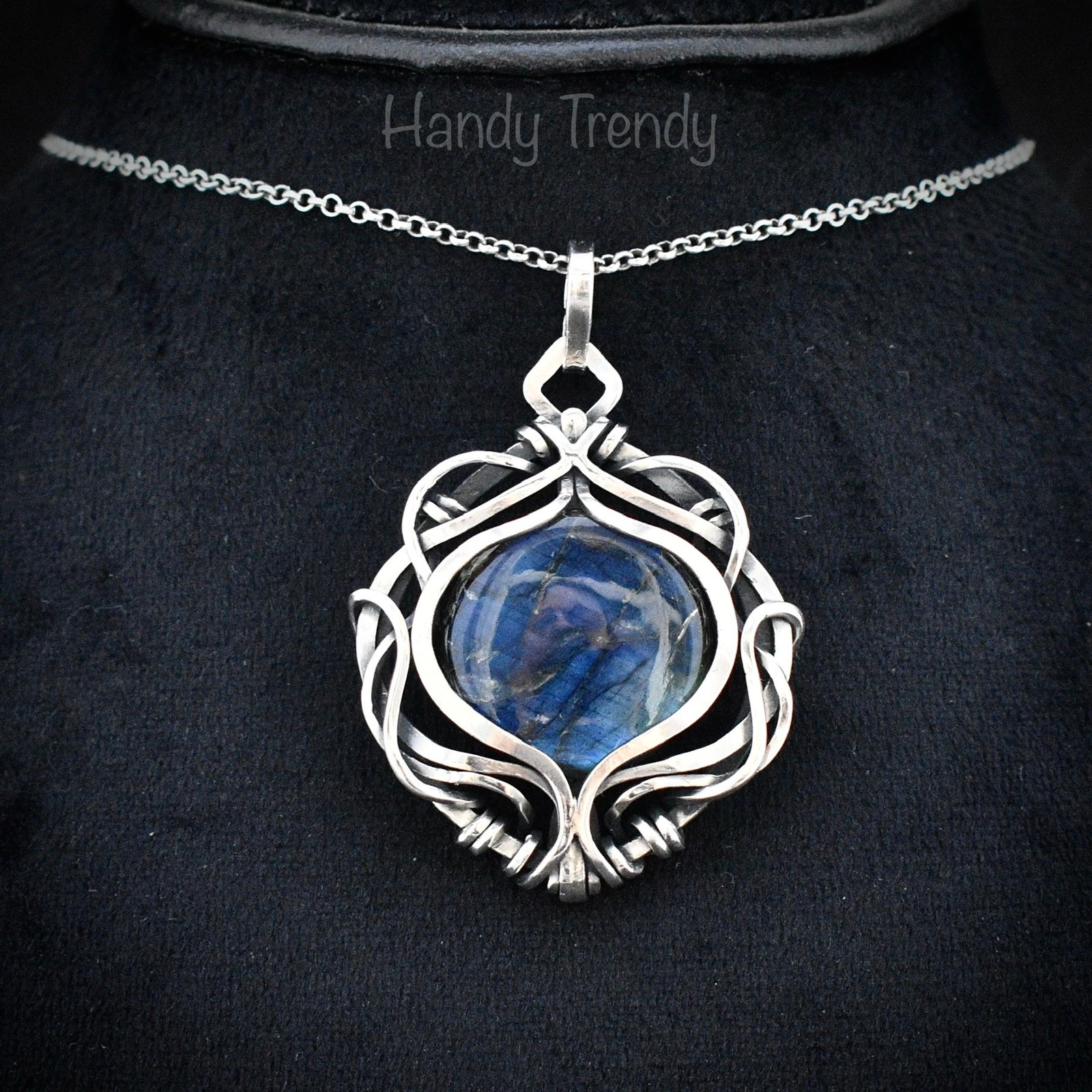 Blue labradorite free flow pendant, 925 sterling silver Wire wrapped jewelry, Unique handmade gift, Artisan necklace, One of a kind piece