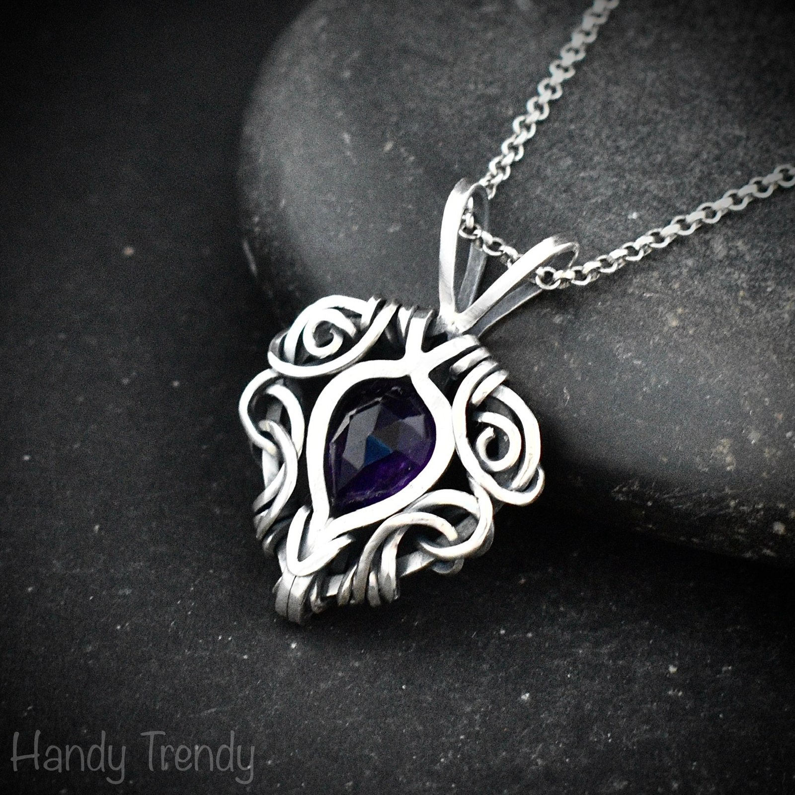 Amethyst free flow pendant, 925 sterling silver Wire wrapped necklace, Unique handmade gift, Artisan jewelry, One of a kind design