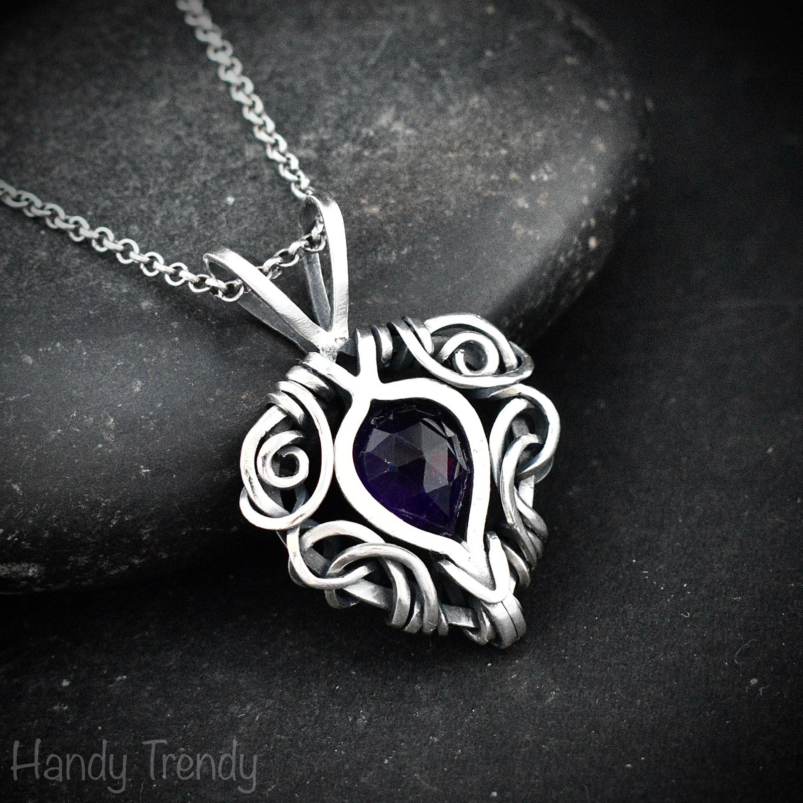 Amethyst free flow pendant, 925 sterling silver Wire wrapped necklace, Unique handmade gift, Artisan jewelry, One of a kind design