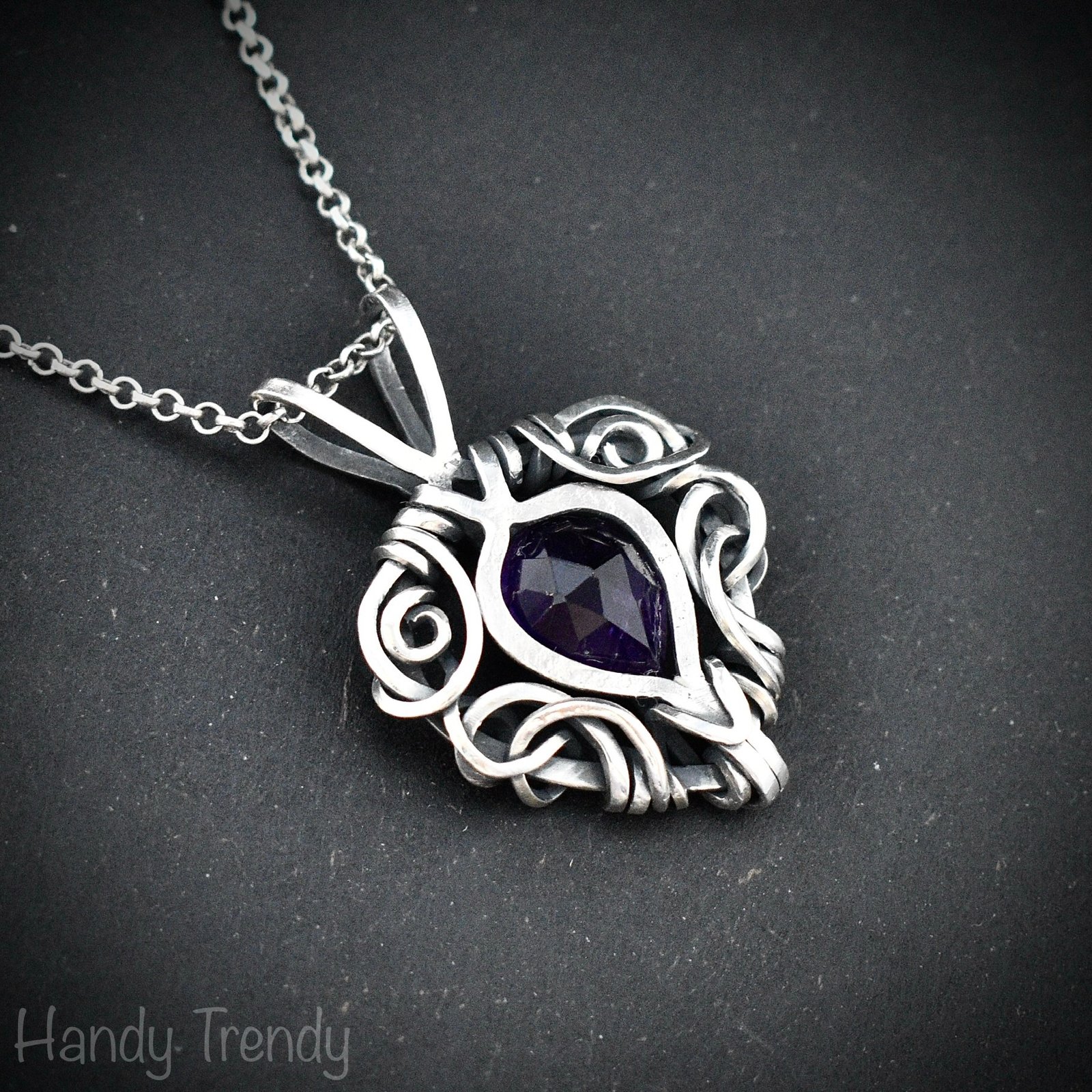 Amethyst free flow pendant, 925 sterling silver Wire wrapped necklace, Unique handmade gift, Artisan jewelry, One of a kind design