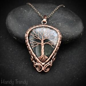 Moss agate tree of life pendant, Copper wire wrapped jewelry, Unique handmade gift, Botanical jewelry, One of a kind necklace