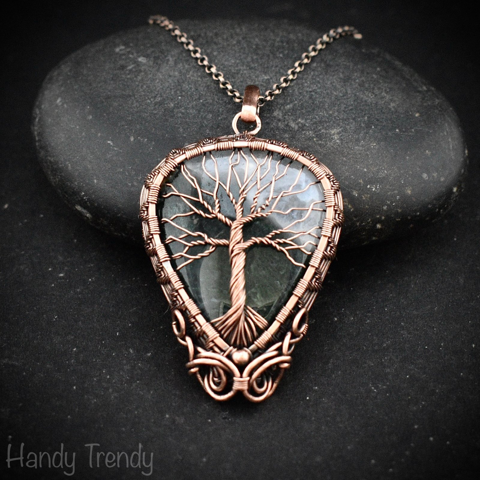 Moss agate tree of life pendant, Copper wire wrapped jewelry, Unique handmade gift, Botanical jewelry, One of a kind necklace