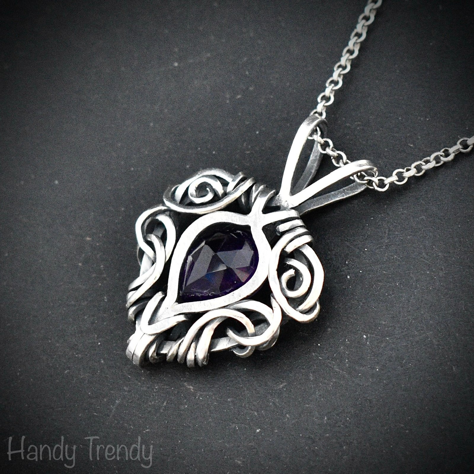 Amethyst free flow pendant, 925 sterling silver Wire wrapped necklace, Unique handmade gift, Artisan jewelry, One of a kind design