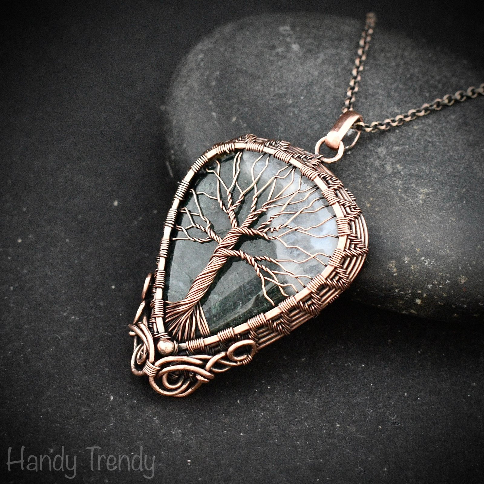 Moss agate tree of life pendant, Copper wire wrapped jewelry, Unique handmade gift, Botanical jewelry, One of a kind necklace