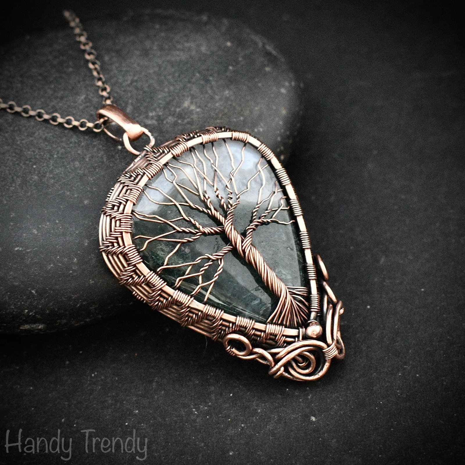 Moss agate tree of life pendant, Copper wire wrapped jewelry, Unique handmade gift, Botanical jewelry, One of a kind necklace