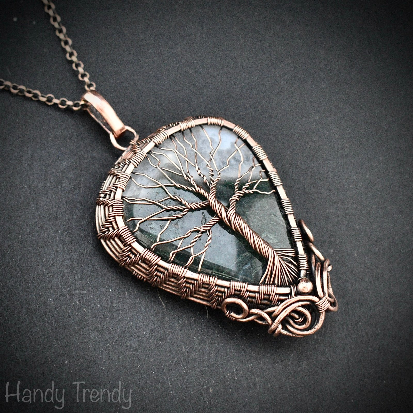 Moss agate tree of life pendant, Copper wire wrapped jewelry, Unique handmade gift, Botanical jewelry, One of a kind necklace