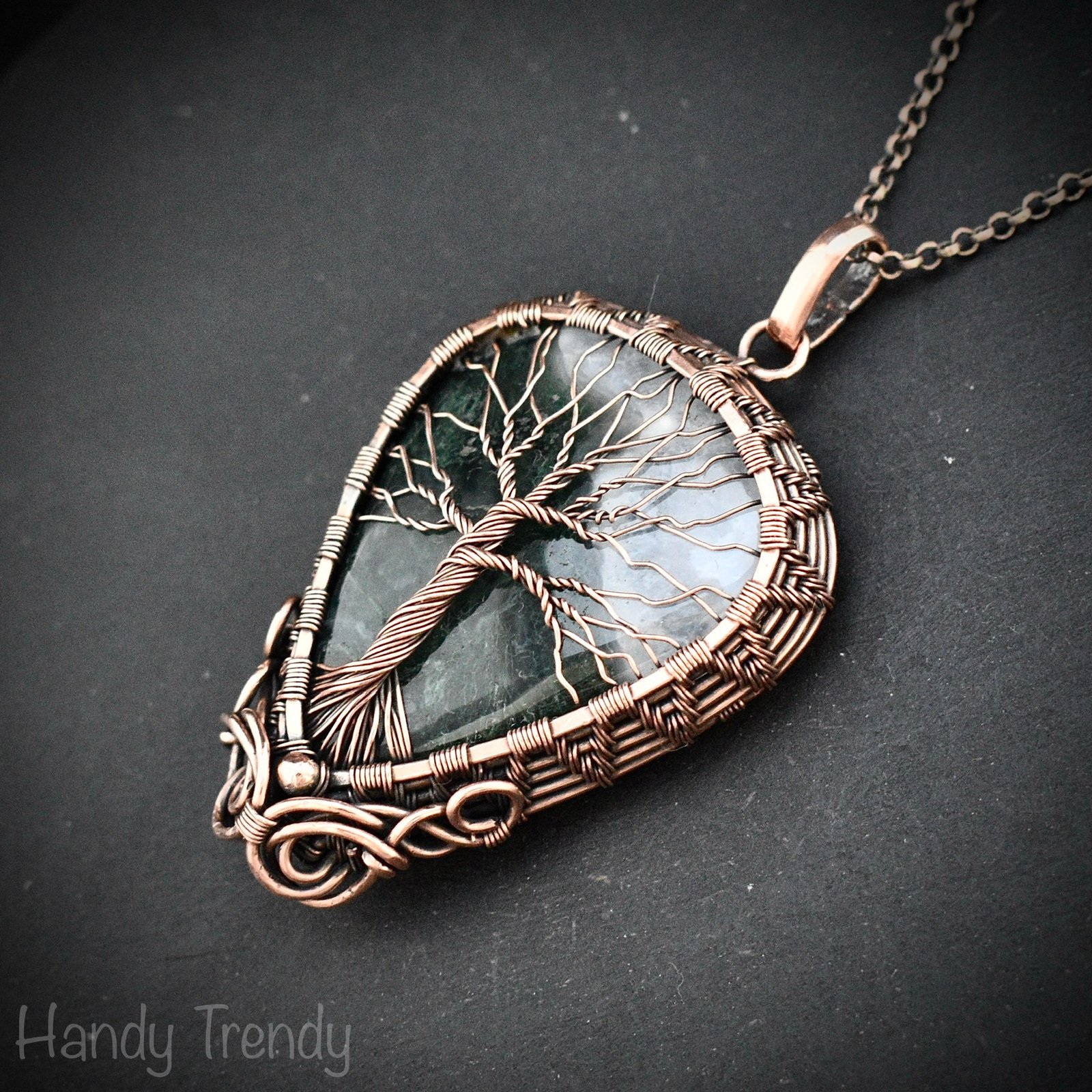 Moss agate tree of life pendant, Copper wire wrapped jewelry, Unique handmade gift, Botanical jewelry, One of a kind necklace