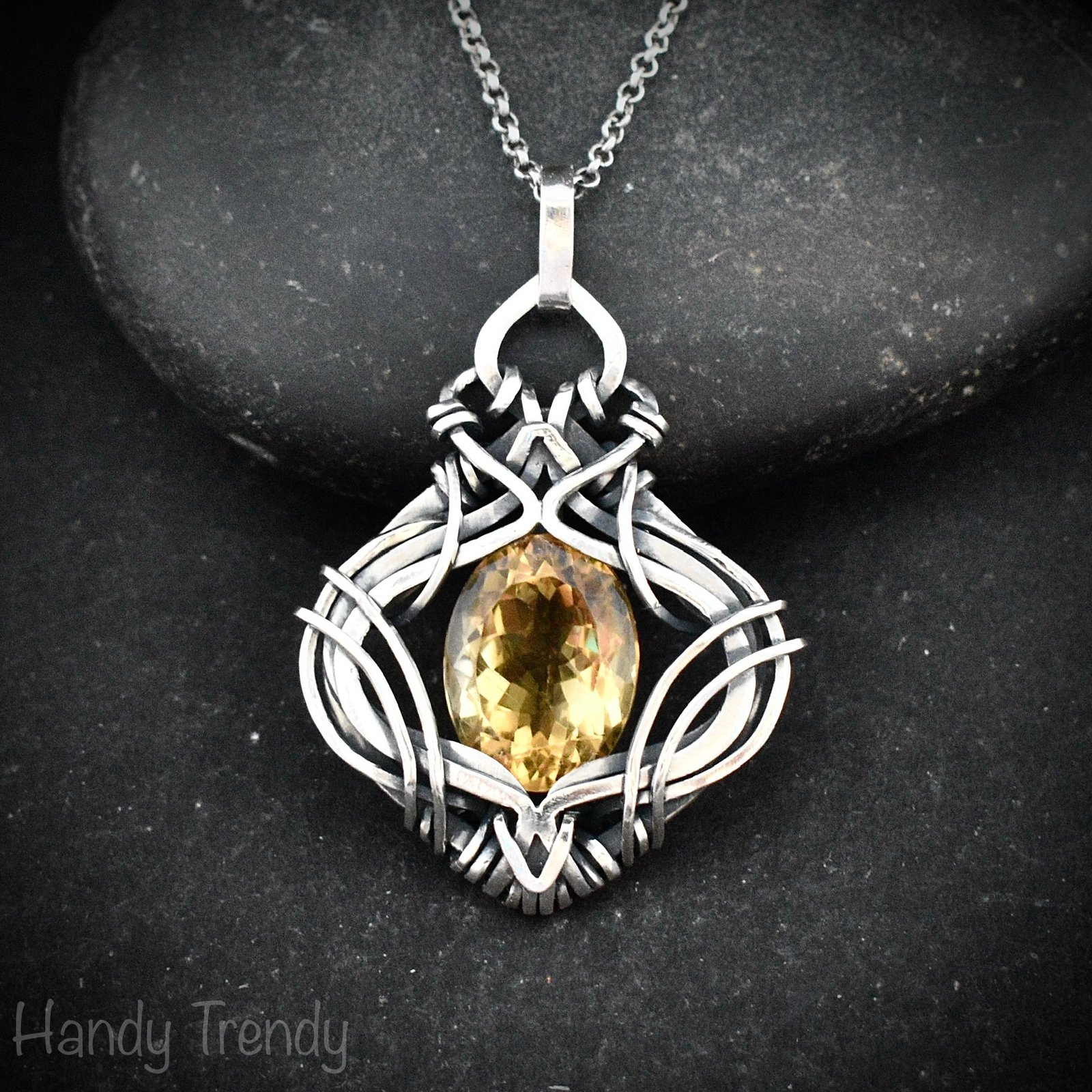Yellow citrine free flow pendant, 925 sterling silver Wire wrapped necklace, Unique handmade gift, Artisan jewelry, One of a kind design