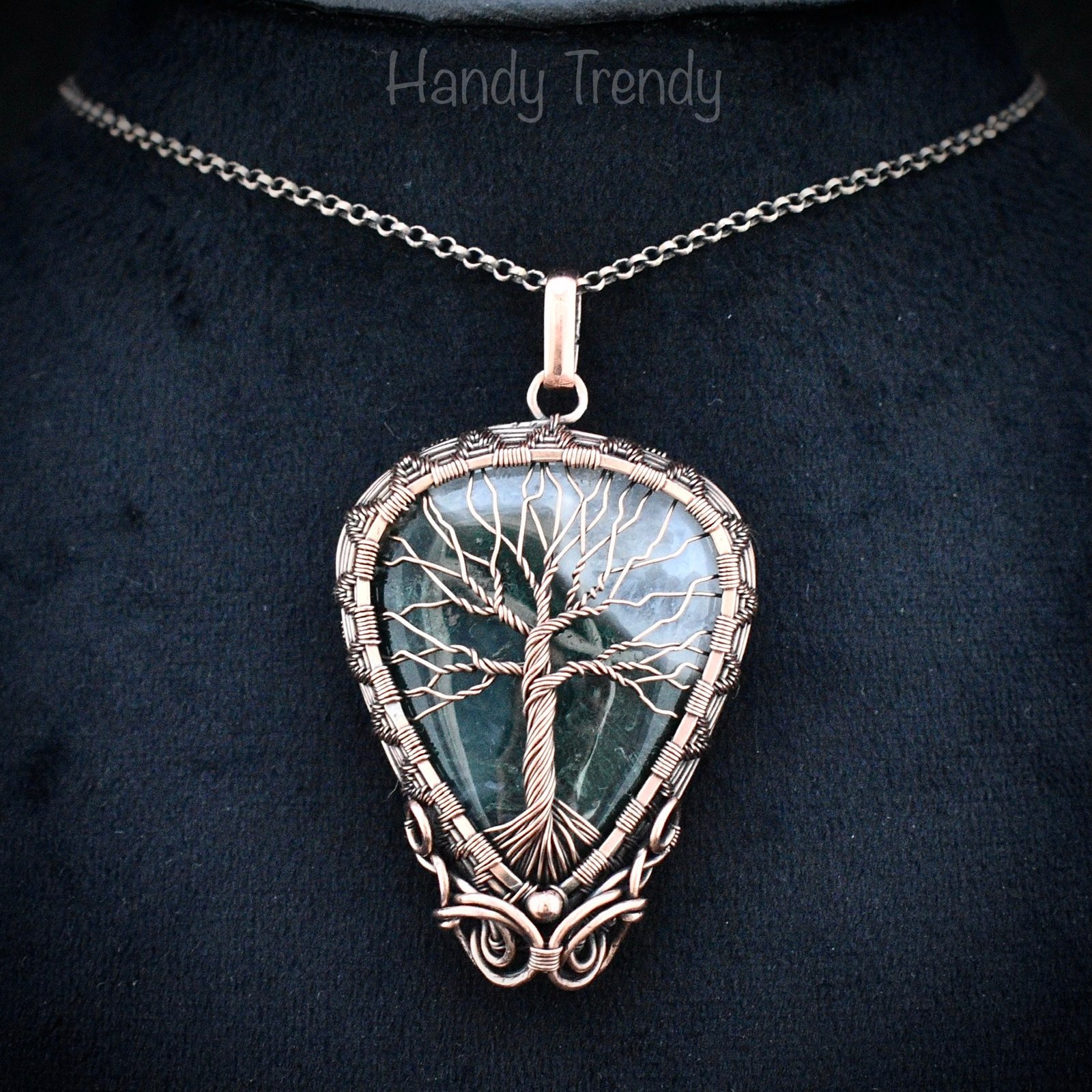 Moss agate tree of life pendant, Copper wire wrapped jewelry, Unique handmade gift, Botanical jewelry, One of a kind necklace