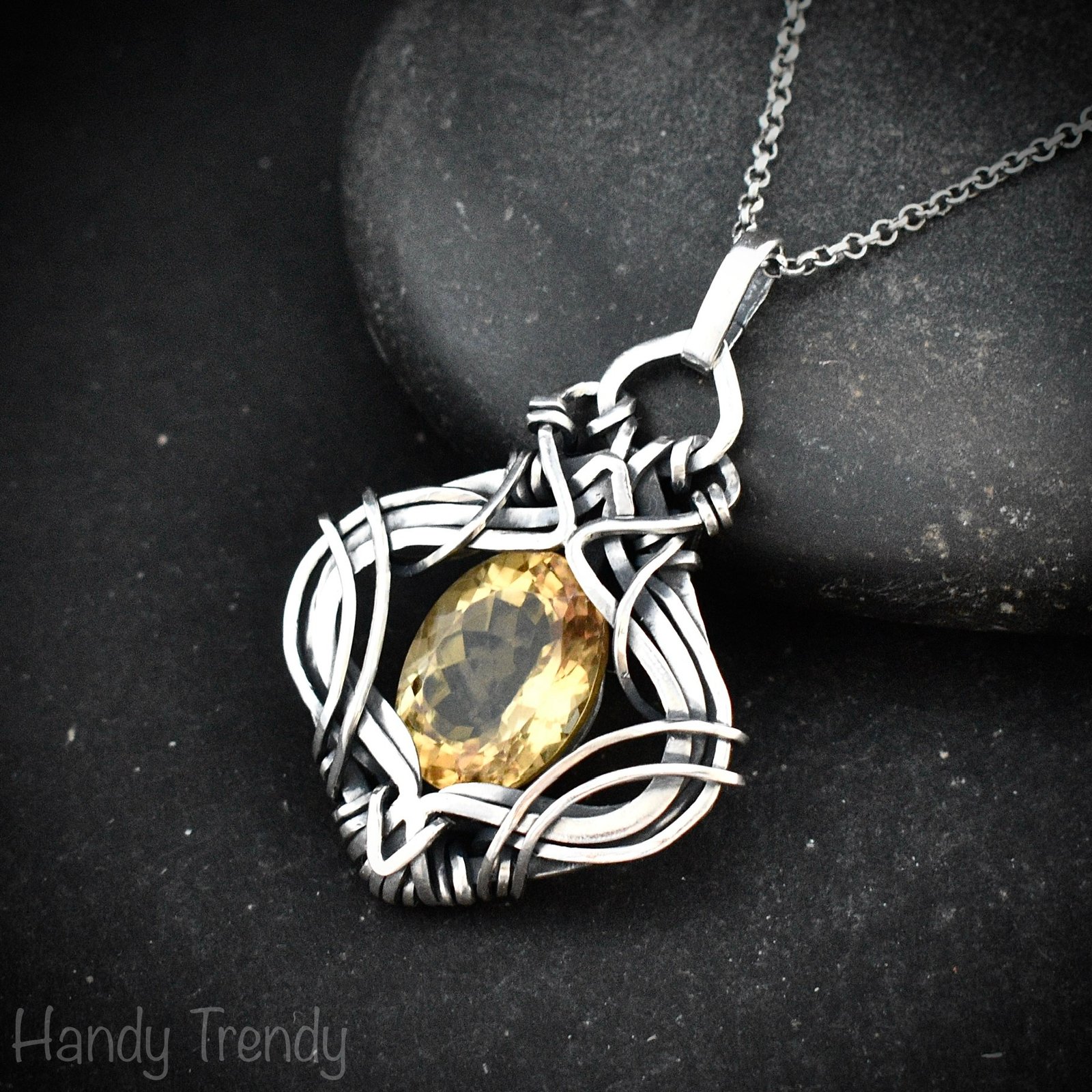 Yellow citrine free flow pendant, 925 sterling silver Wire wrapped necklace, Unique handmade gift, Artisan jewelry, One of a kind design