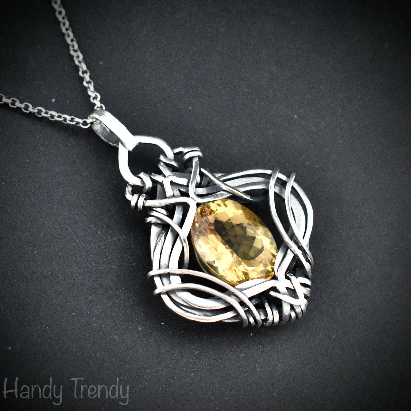Yellow citrine free flow pendant, 925 sterling silver Wire wrapped necklace, Unique handmade gift, Artisan jewelry, One of a kind design