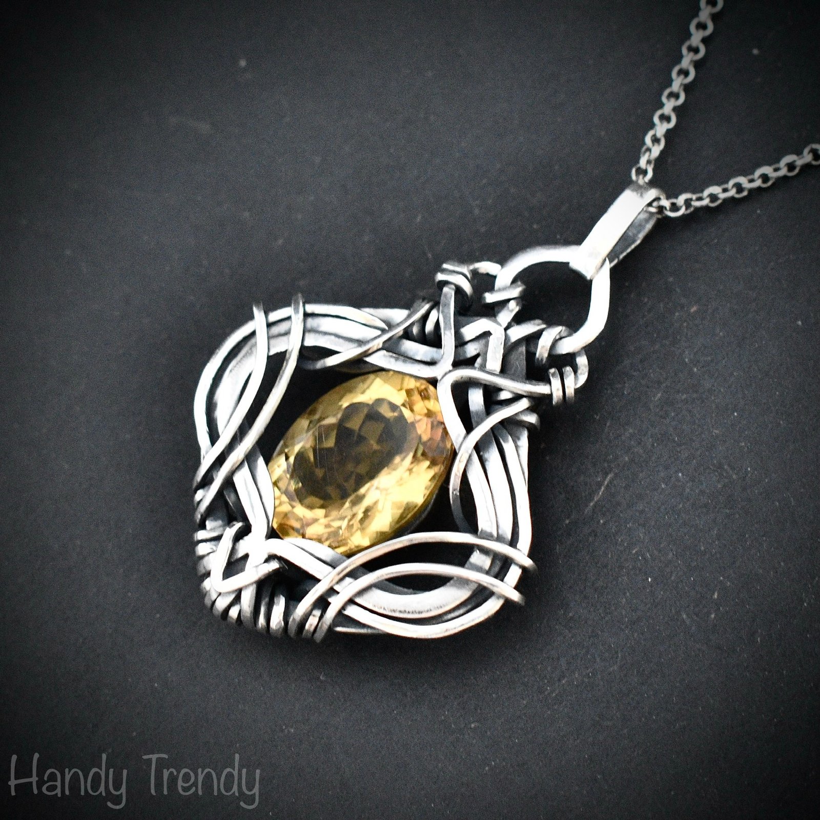 Yellow citrine free flow pendant, 925 sterling silver Wire wrapped necklace, Unique handmade gift, Artisan jewelry, One of a kind design