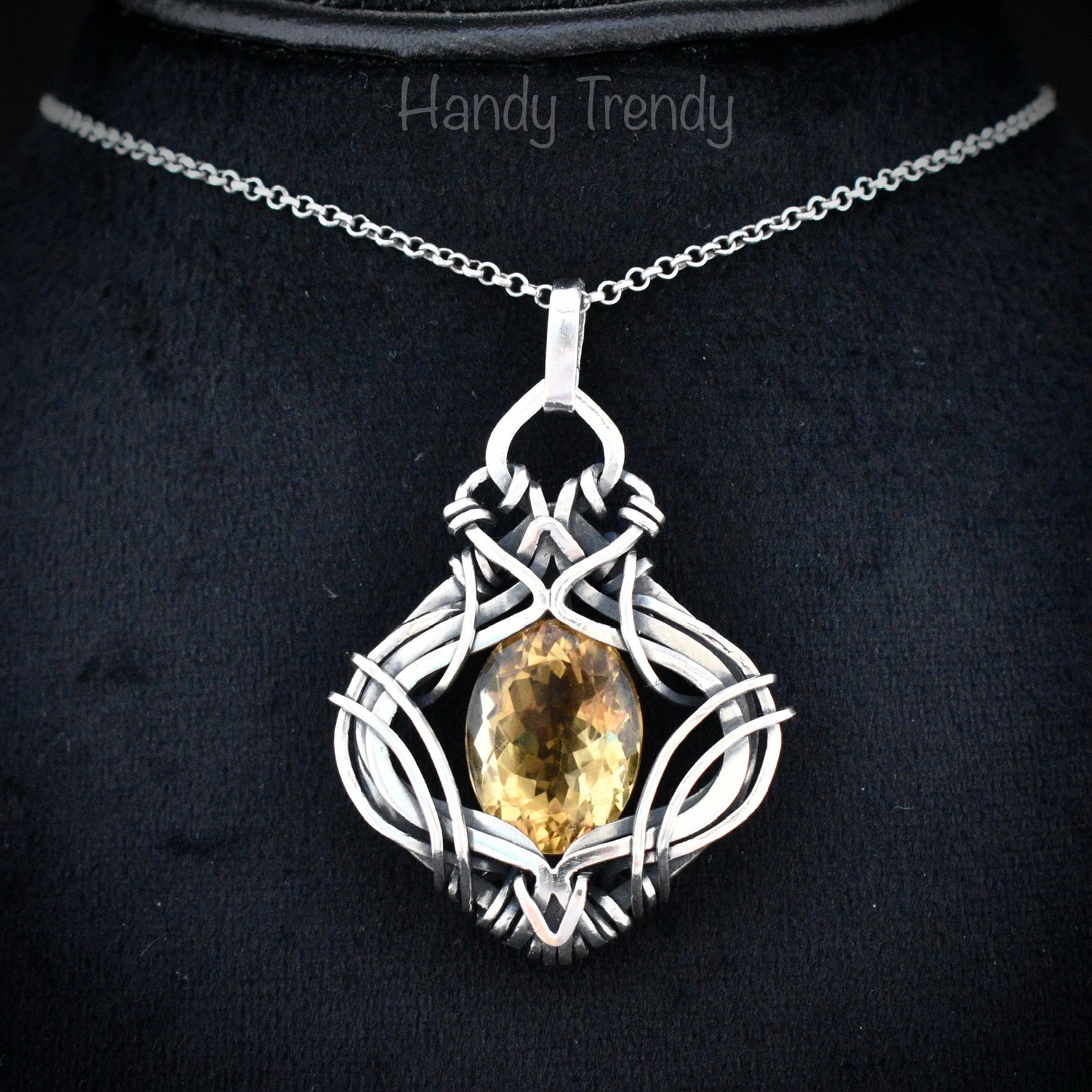 Yellow citrine free flow pendant, 925 sterling silver Wire wrapped necklace, Unique handmade gift, Artisan jewelry, One of a kind design