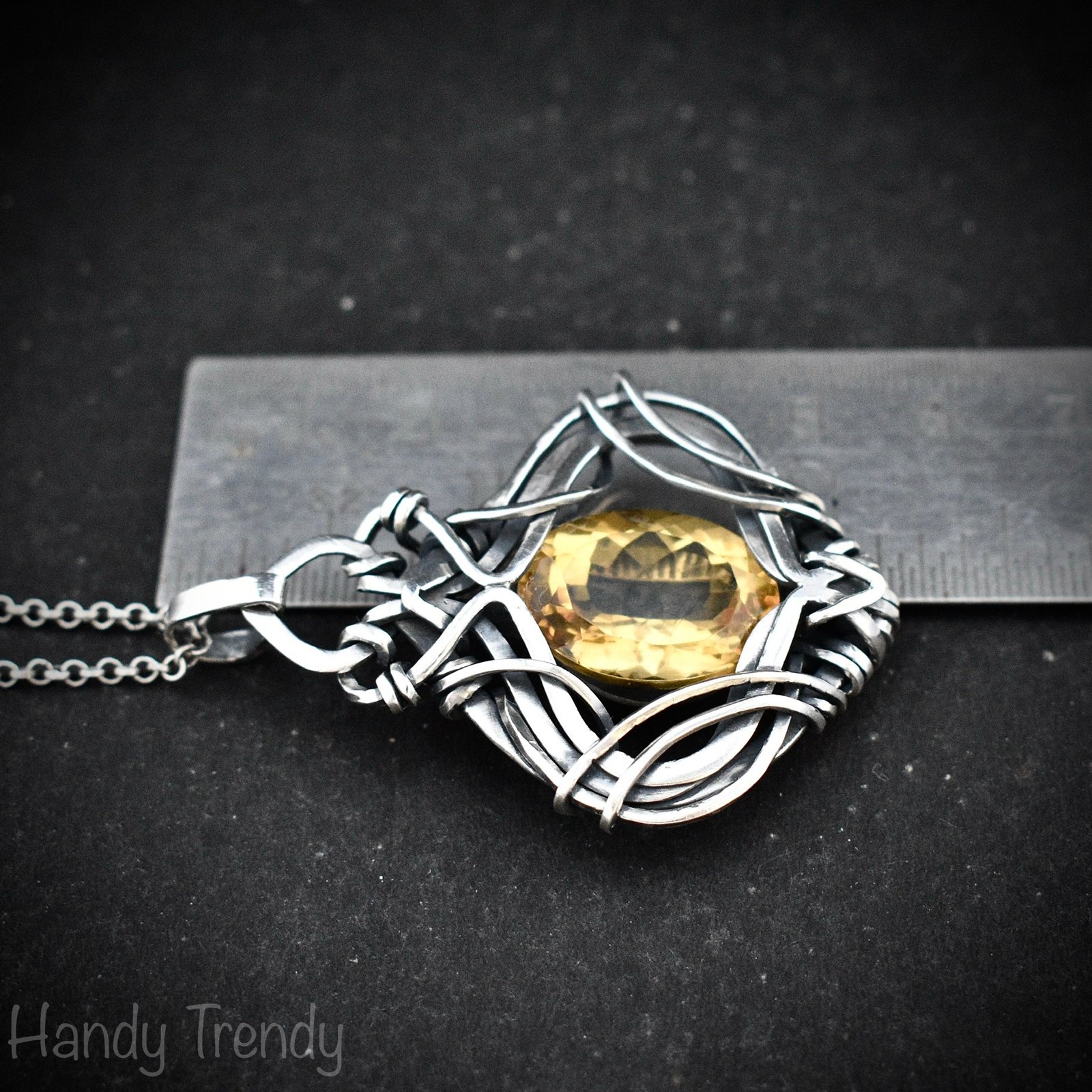 Yellow citrine free flow pendant, 925 sterling silver Wire wrapped necklace, Unique handmade gift, Artisan jewelry, One of a kind design